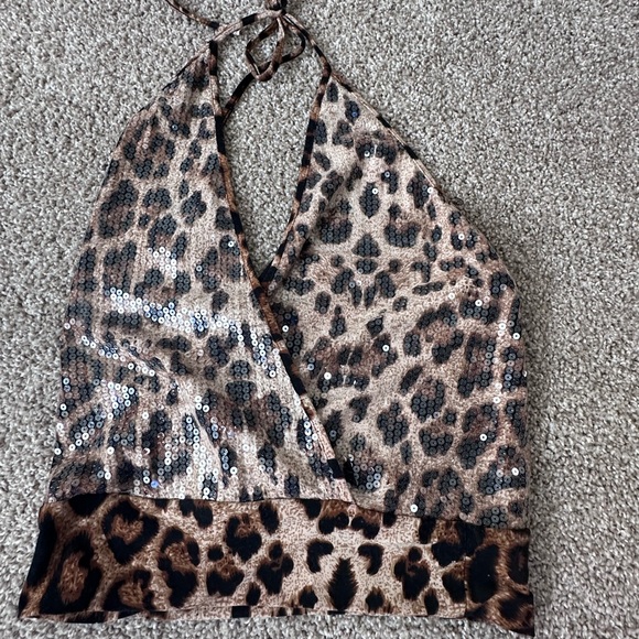 Dots Black and Brown Sequin Halter Top - Picture 1 of 3